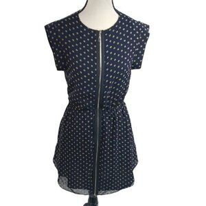 Pipette Alice Ritter Dress Womens Size 2 Blue Tan Polka Dot Cap Sleeve Mini